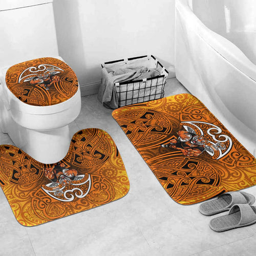 Wests Tigers Rugby Bathroom Set Polynesian Tribal Tiger Warrior Orange Black Pattern