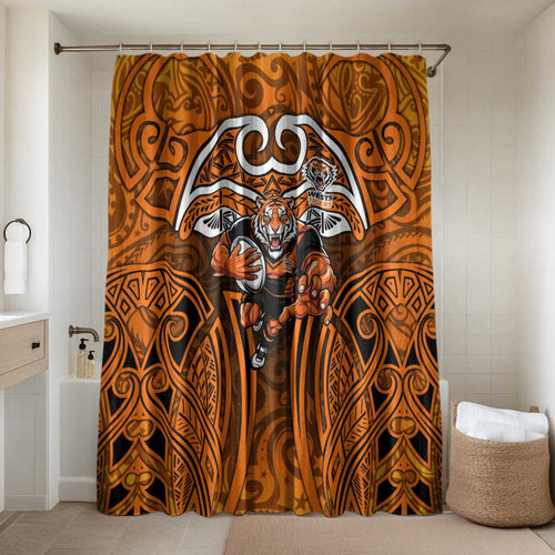 Wests Tigers Rugby Bathroom Set Polynesian Tribal Tiger Warrior Orange Black Pattern
