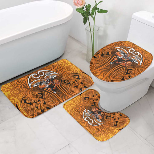 Wests Tigers Rugby Bathroom Set Polynesian Tribal Tiger Warrior Orange Black Pattern