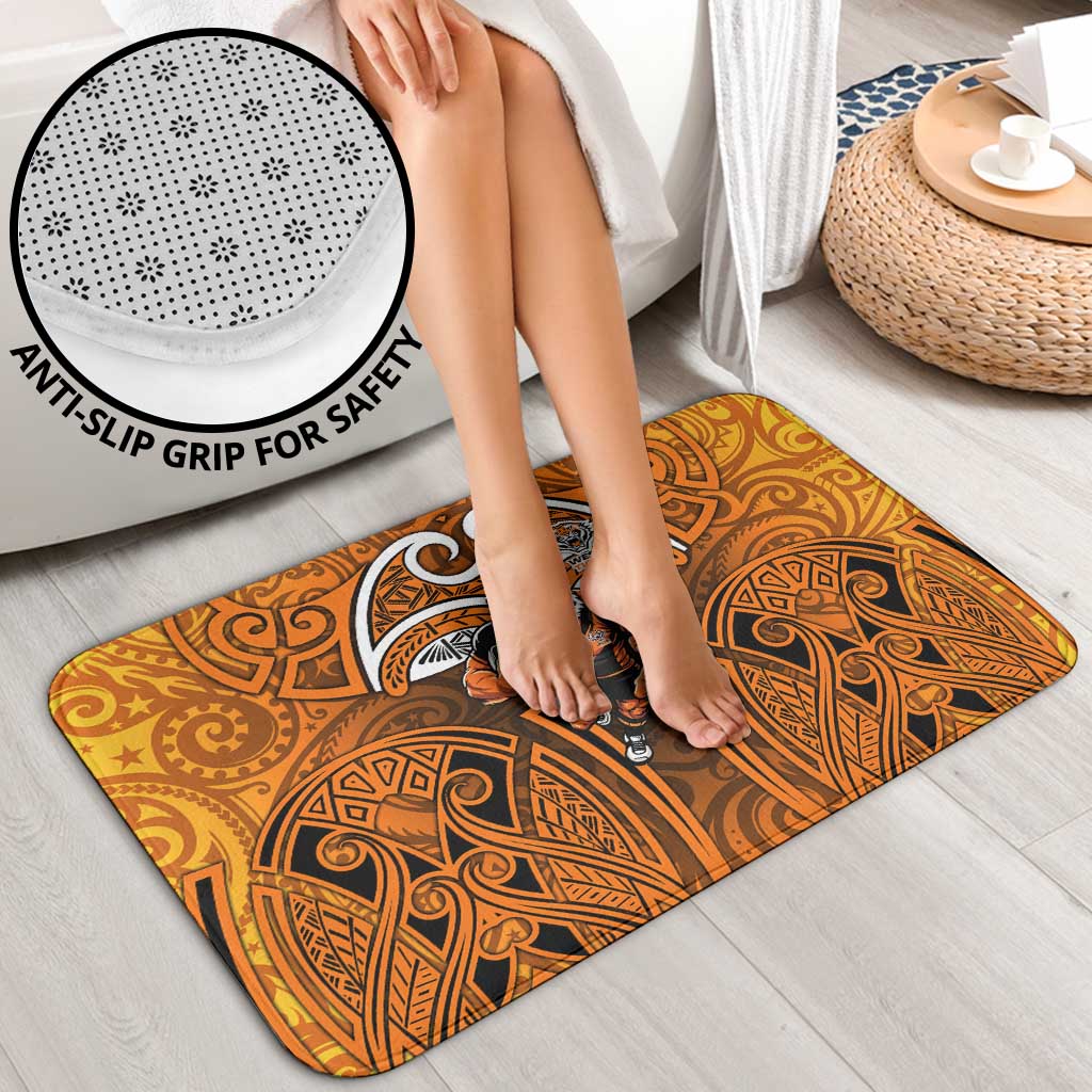 Wests Tigers Rugby Bathroom Set Polynesian Tribal Tiger Warrior Orange Black Pattern