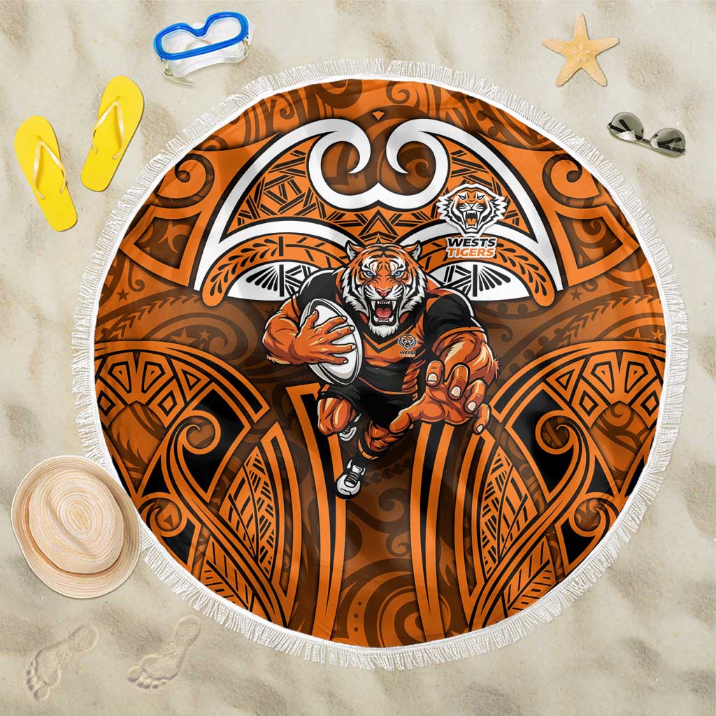 Wests Tigers Rugby Beach Blanket Polynesian Tribal Tiger Warrior Orange Black Pattern