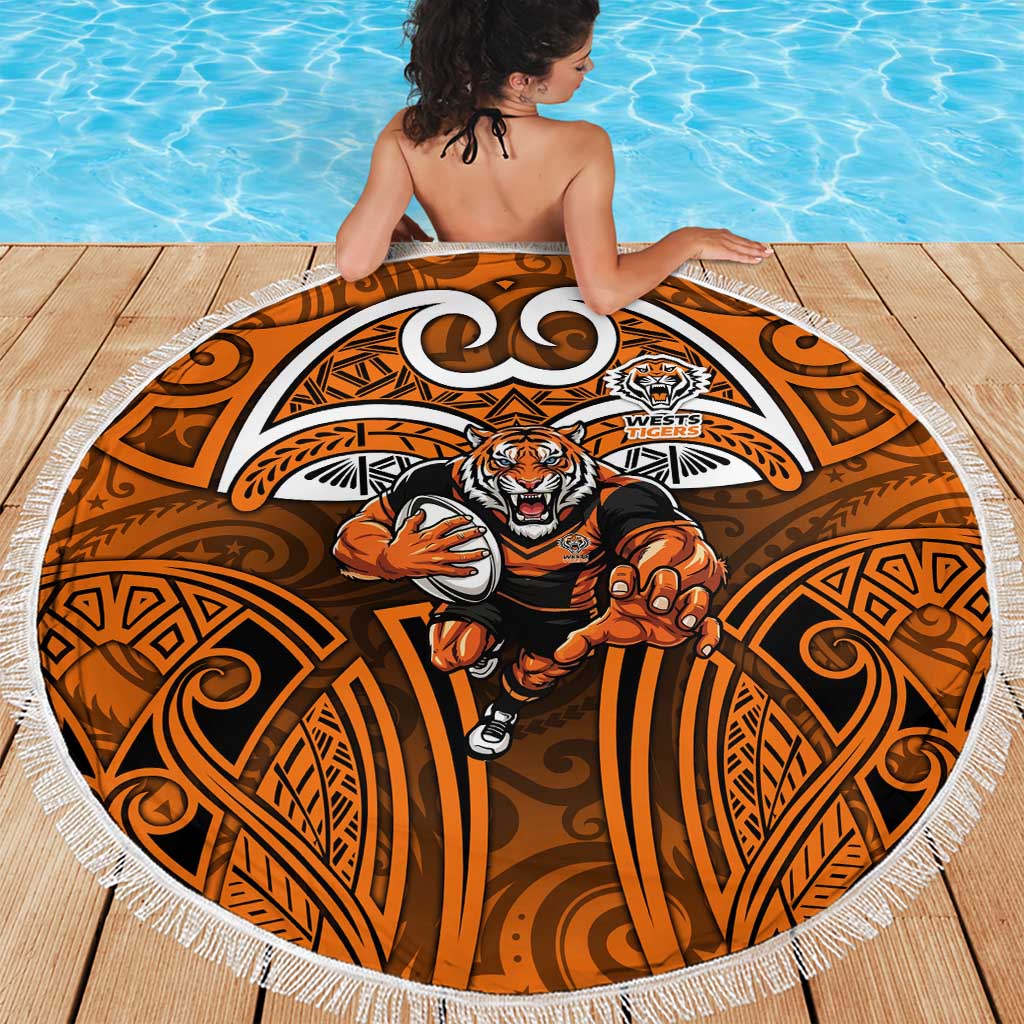Wests Tigers Rugby Beach Blanket Polynesian Tribal Tiger Warrior Orange Black Pattern