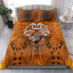 Wests Tigers Rugby Bedding Set Polynesian Tribal Tiger Warrior Orange Black Pattern