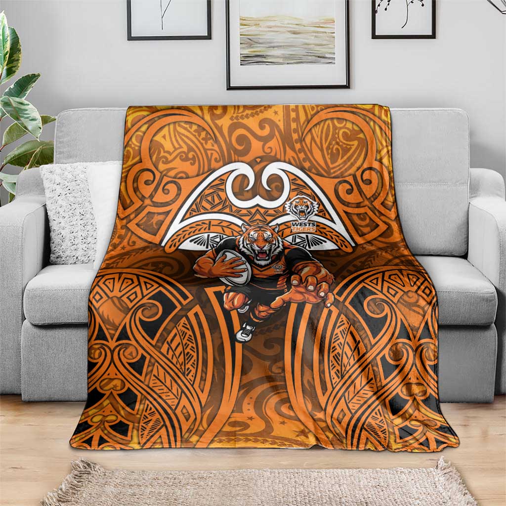 Wests Tigers Rugby Blanket Polynesian Tribal Tiger Warrior Orange Black Pattern
