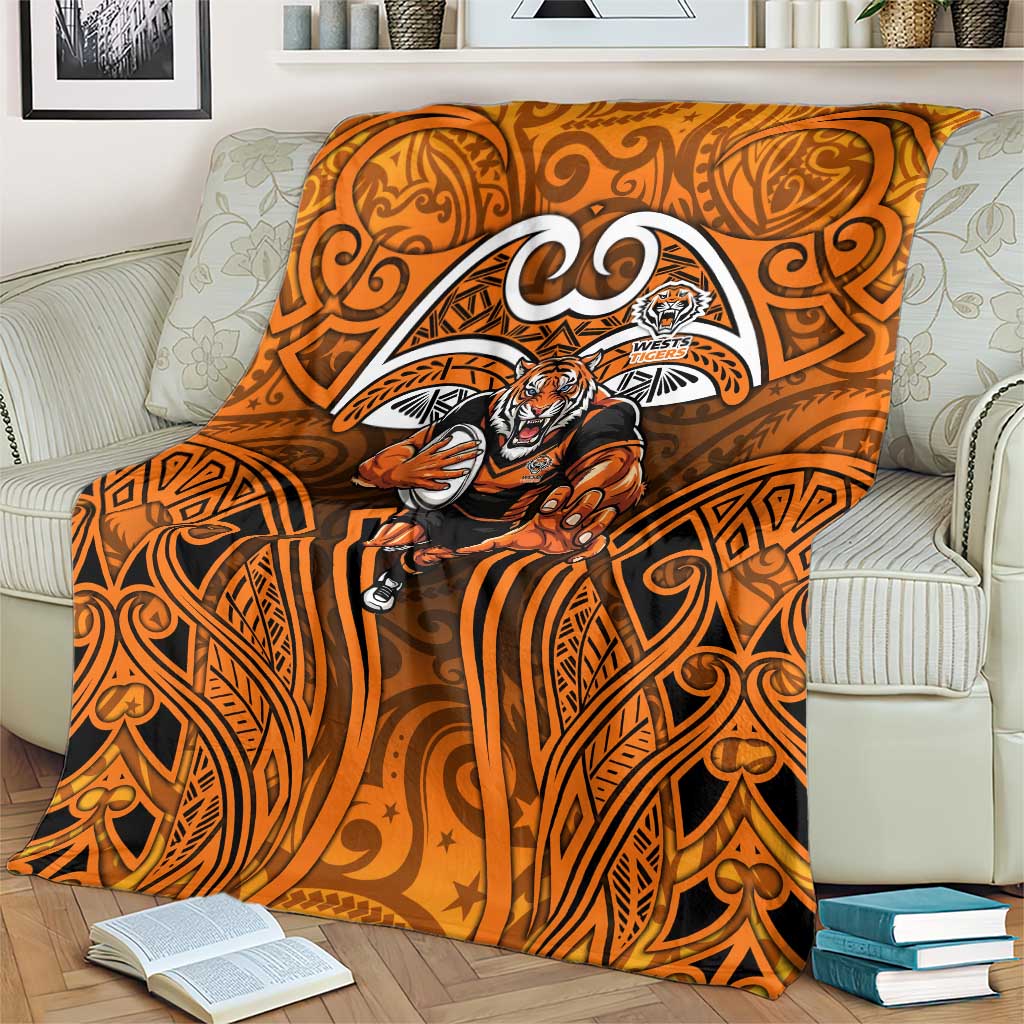 Wests Tigers Rugby Blanket Polynesian Tribal Tiger Warrior Orange Black Pattern