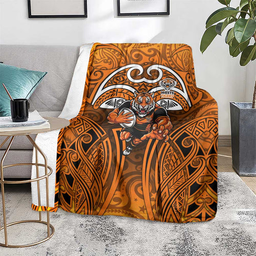 Wests Tigers Rugby Blanket Polynesian Tribal Tiger Warrior Orange Black Pattern