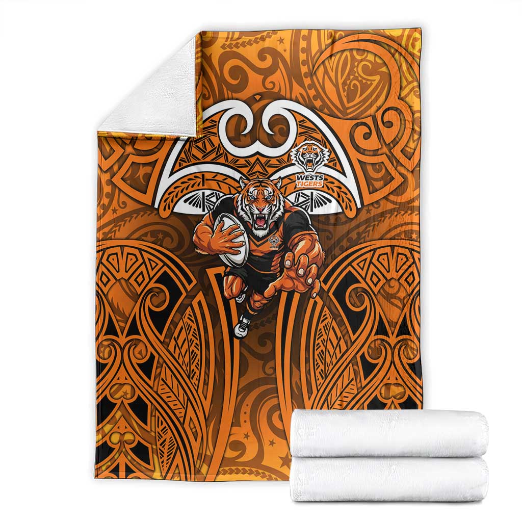 Wests Tigers Rugby Blanket Polynesian Tribal Tiger Warrior Orange Black Pattern