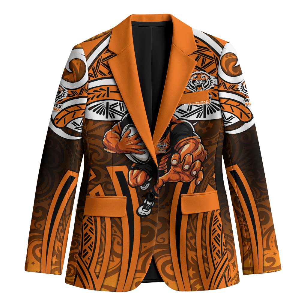 Wests Tigers Rugby Blazer Polynesian Tribal Tiger Warrior Orange Black Pattern