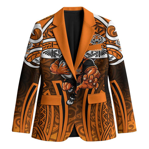 Wests Tigers Rugby Blazer Polynesian Tribal Tiger Warrior Orange Black Pattern