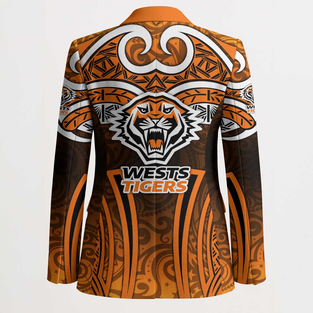 Wests Tigers Rugby Blazer Polynesian Tribal Tiger Warrior Orange Black Pattern