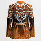Wests Tigers Rugby Blazer Polynesian Tribal Tiger Warrior Orange Black Pattern