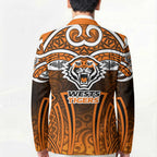 Wests Tigers Rugby Blazer Polynesian Tribal Tiger Warrior Orange Black Pattern