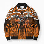Wests Tigers Rugby Bomber Puffer Jacket Polynesian Tribal Tiger Warrior Orange Black Pattern