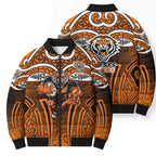 Wests Tigers Rugby Bomber Puffer Jacket Polynesian Tribal Tiger Warrior Orange Black Pattern