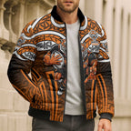 Wests Tigers Rugby Bomber Puffer Jacket Polynesian Tribal Tiger Warrior Orange Black Pattern