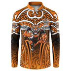 Wests Tigers Rugby Button Sweatshirt Polynesian Tribal Tiger Warrior Orange Black Pattern