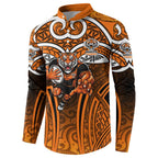 Wests Tigers Rugby Button Sweatshirt Polynesian Tribal Tiger Warrior Orange Black Pattern