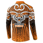 Wests Tigers Rugby Button Sweatshirt Polynesian Tribal Tiger Warrior Orange Black Pattern