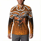 Wests Tigers Rugby Button Sweatshirt Polynesian Tribal Tiger Warrior Orange Black Pattern