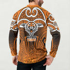 Wests Tigers Rugby Button Sweatshirt Polynesian Tribal Tiger Warrior Orange Black Pattern