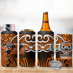 Wests Tigers Rugby 4 in 1 Can Cooler Tumbler Polynesian Tribal Tiger Warrior Orange Black Pattern