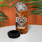 Wests Tigers Rugby 4 in 1 Can Cooler Tumbler Polynesian Tribal Tiger Warrior Orange Black Pattern