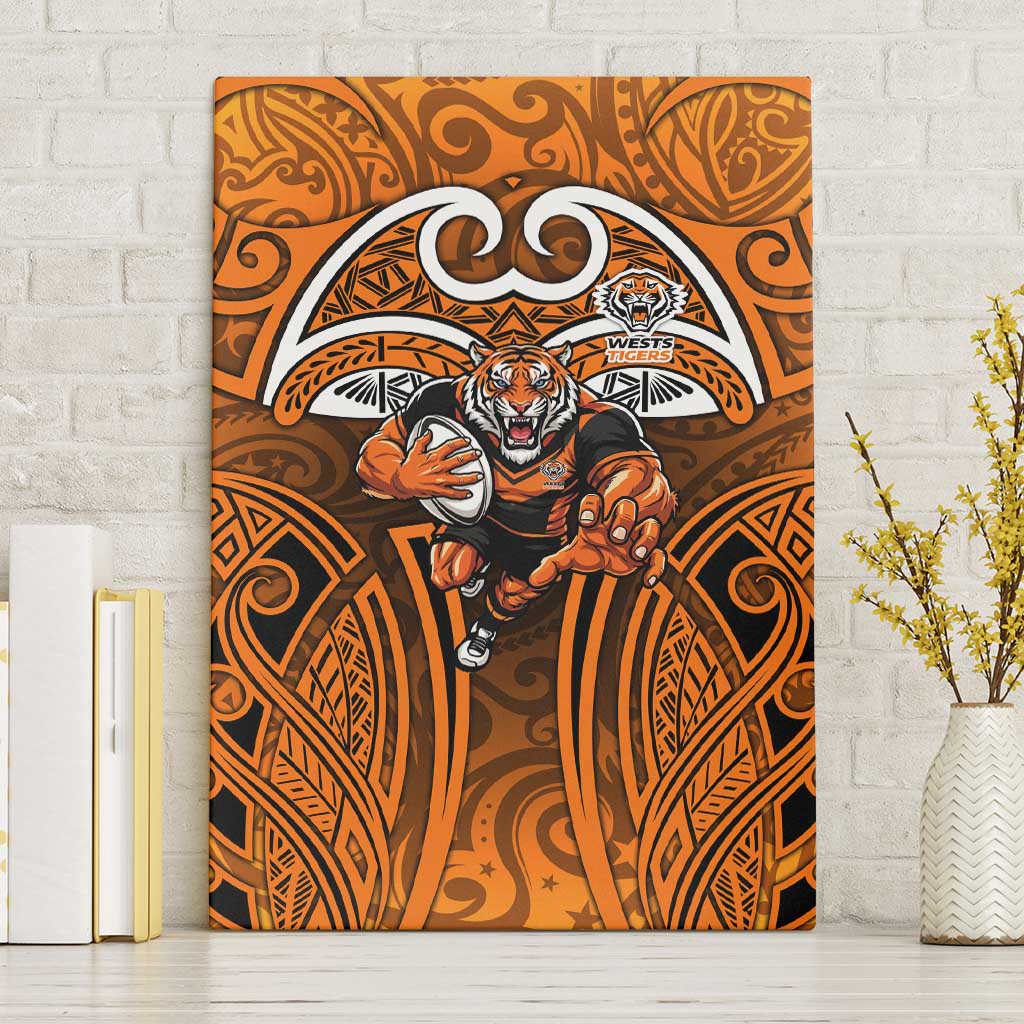 Wests Tigers Rugby Canvas Wall Art Polynesian Tribal Tiger Warrior Orange Black Pattern