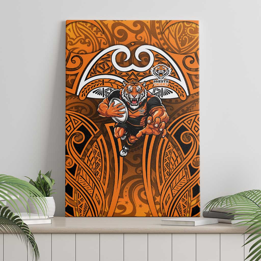 Wests Tigers Rugby Canvas Wall Art Polynesian Tribal Tiger Warrior Orange Black Pattern