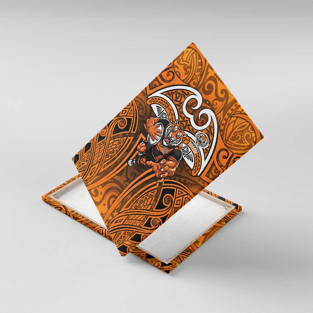 Wests Tigers Rugby Canvas Wall Art Polynesian Tribal Tiger Warrior Orange Black Pattern