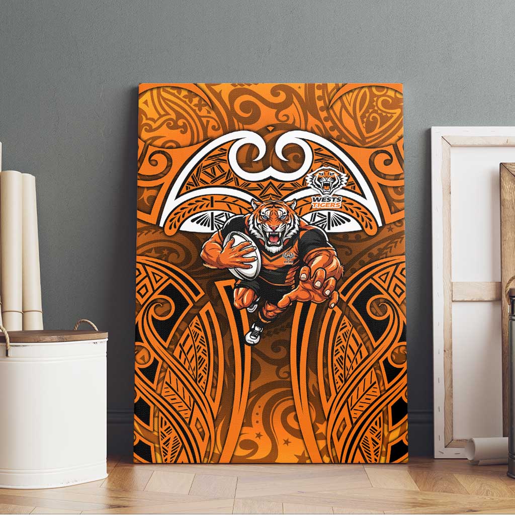 Wests Tigers Rugby Canvas Wall Art Polynesian Tribal Tiger Warrior Orange Black Pattern