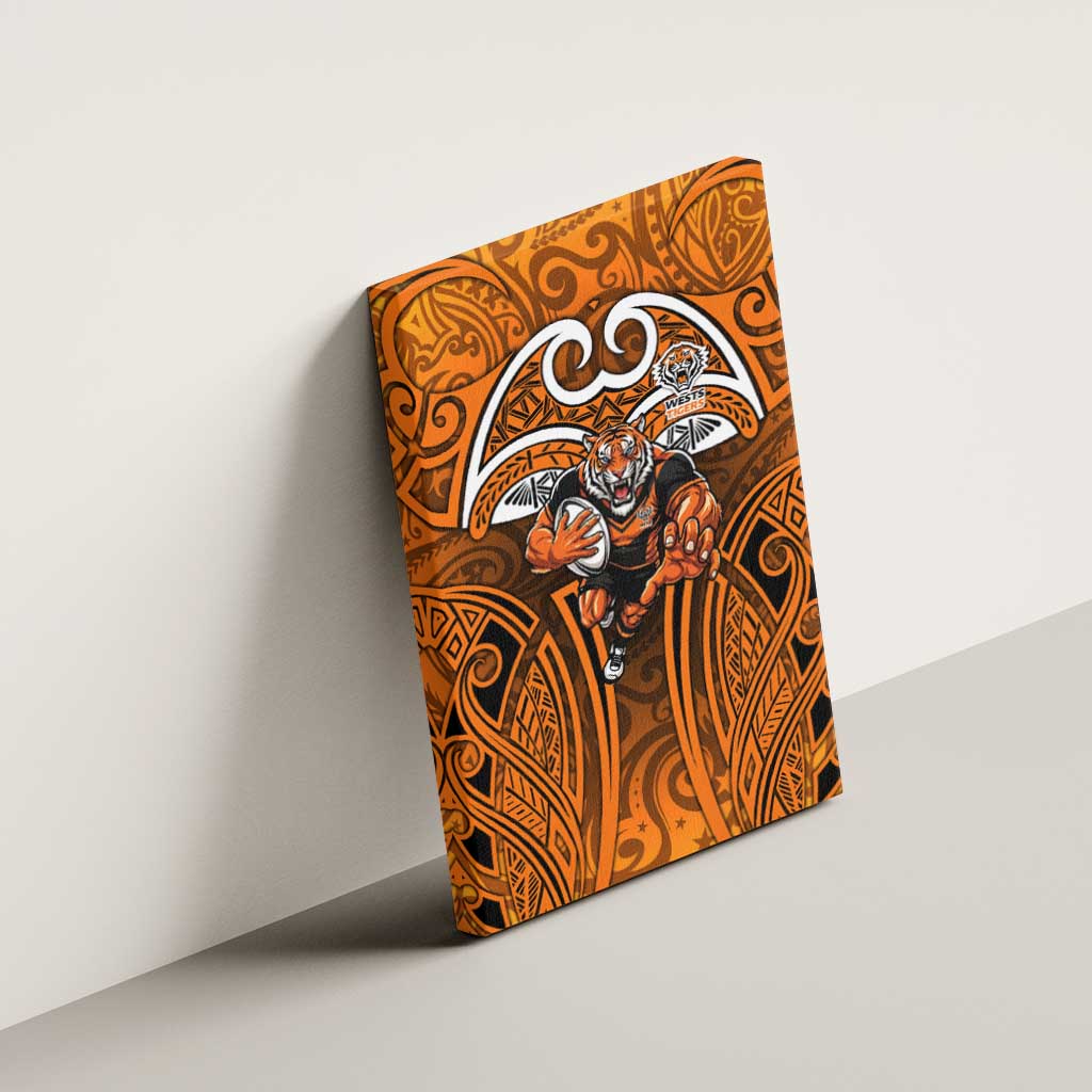 Wests Tigers Rugby Canvas Wall Art Polynesian Tribal Tiger Warrior Orange Black Pattern