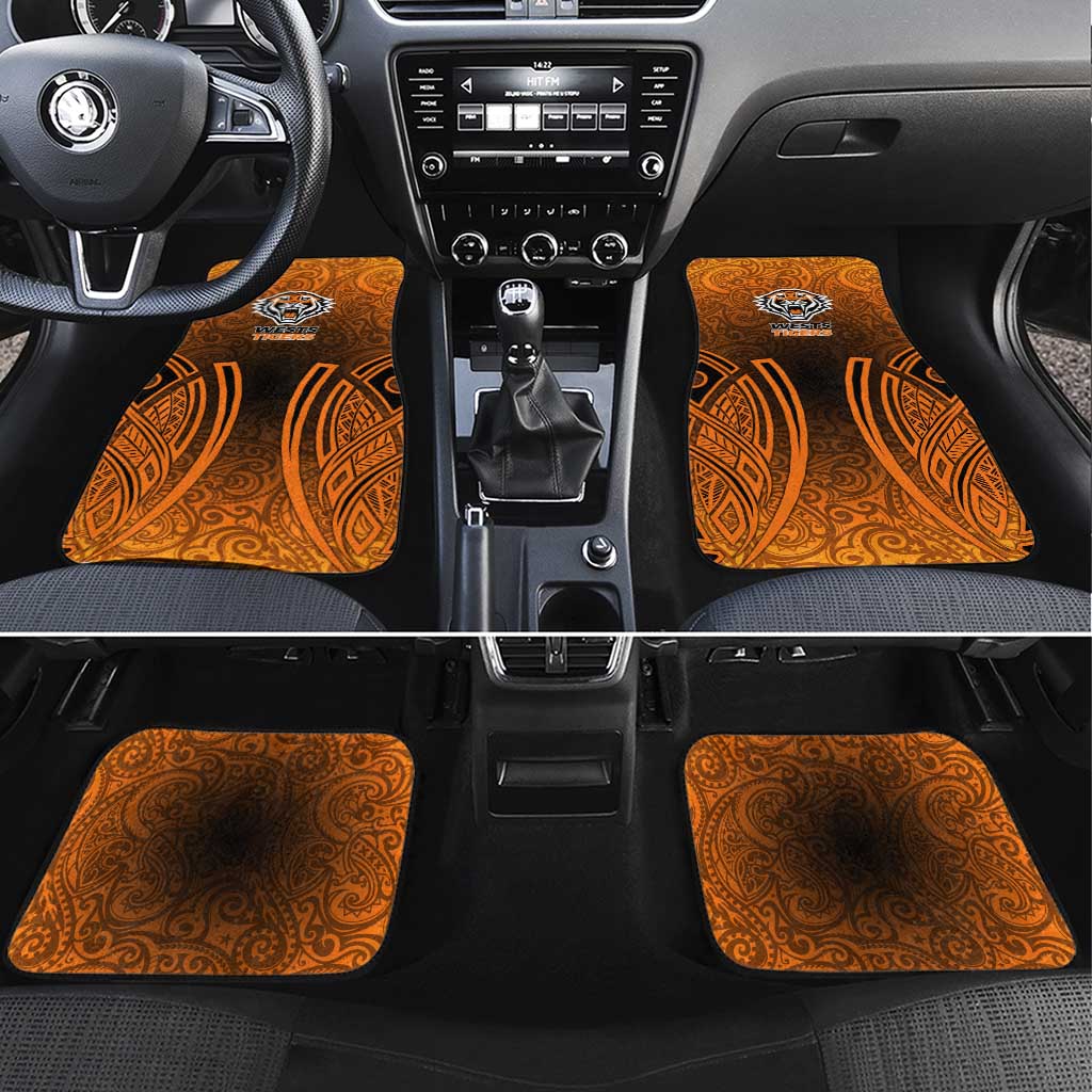 Wests Tigers Rugby Car Mats Polynesian Tribal Tiger Warrior Orange Black Pattern