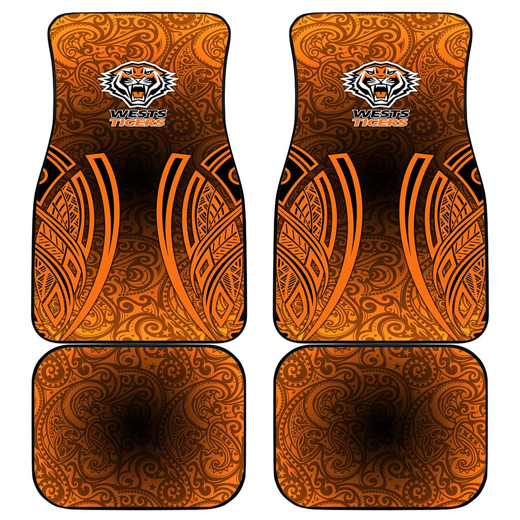 Wests Tigers Rugby Car Mats Polynesian Tribal Tiger Warrior Orange Black Pattern