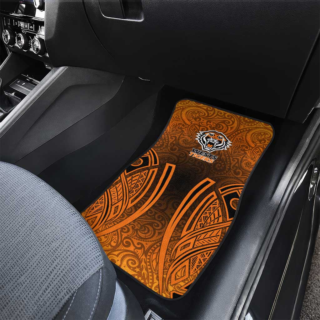 Wests Tigers Rugby Car Mats Polynesian Tribal Tiger Warrior Orange Black Pattern