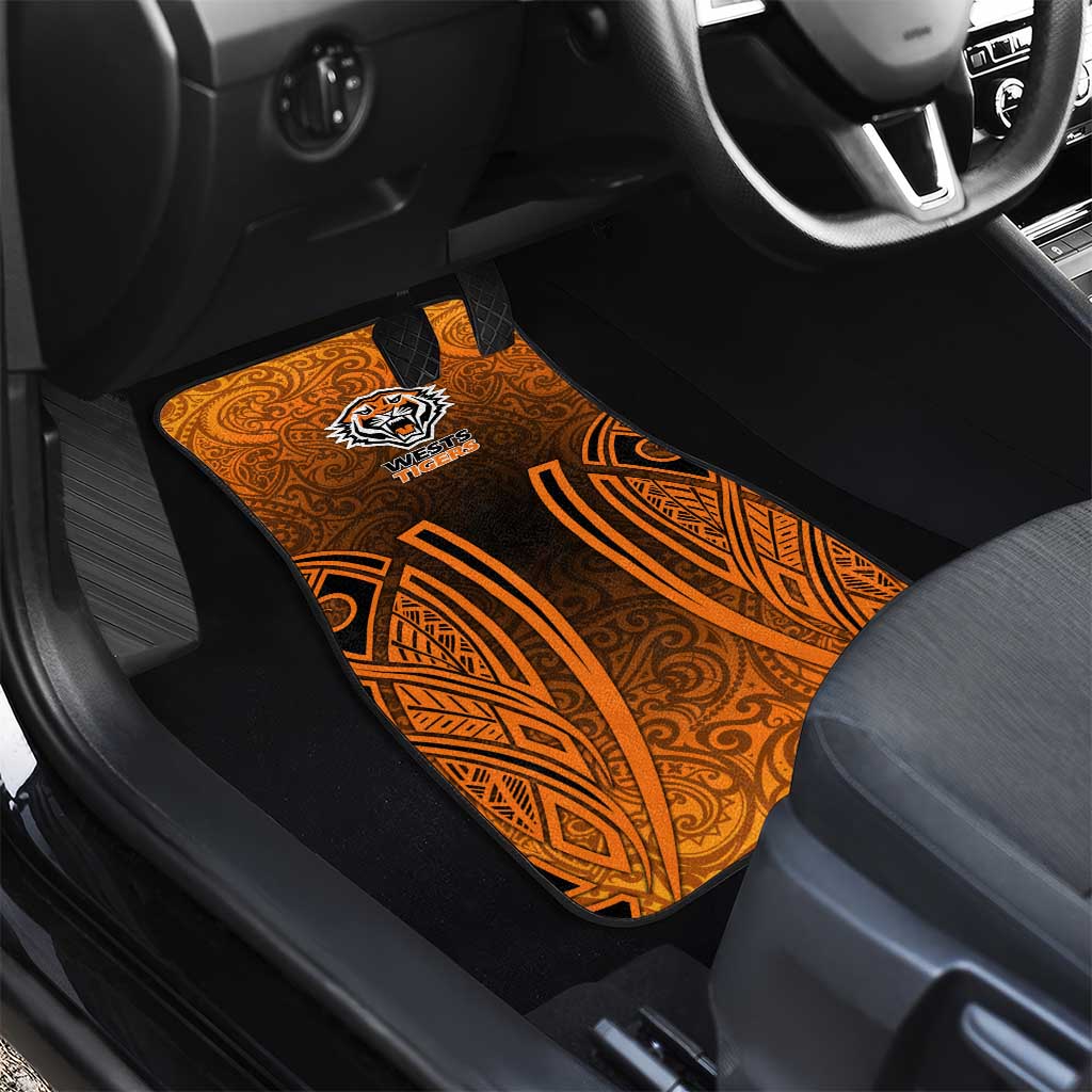 Wests Tigers Rugby Car Mats Polynesian Tribal Tiger Warrior Orange Black Pattern