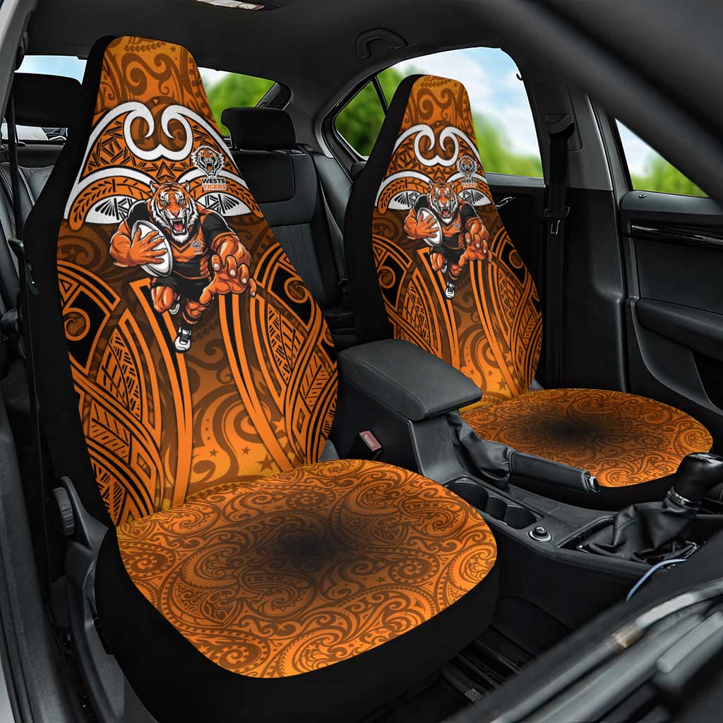 Wests Tigers Rugby Car Seat Cover Polynesian Tribal Tiger Warrior Orange Black Pattern