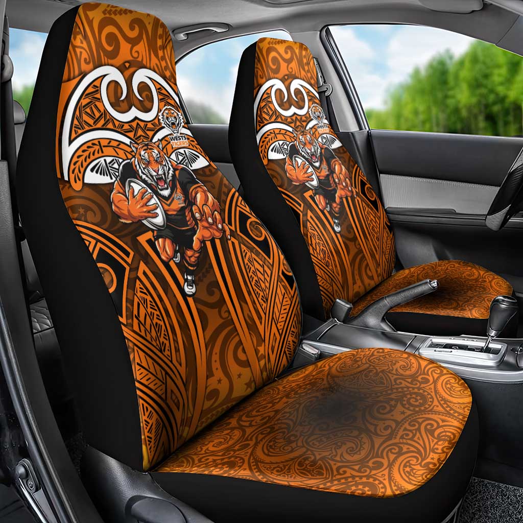 Wests Tigers Rugby Car Seat Cover Polynesian Tribal Tiger Warrior Orange Black Pattern