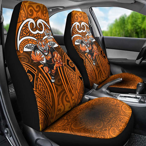 Wests Tigers Rugby Car Seat Cover Polynesian Tribal Tiger Warrior Orange Black Pattern