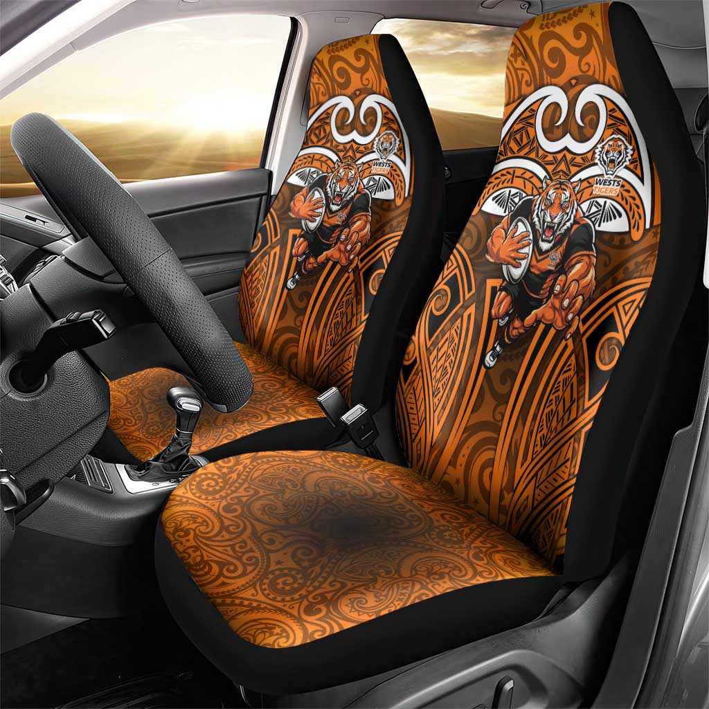 Wests Tigers Rugby Car Seat Cover Polynesian Tribal Tiger Warrior Orange Black Pattern