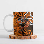 Wests Tigers Rugby Ceramic Mug Polynesian Tribal Tiger Warrior Orange Black Pattern