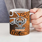 Wests Tigers Rugby Ceramic Mug Polynesian Tribal Tiger Warrior Orange Black Pattern
