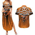 Wests Tigers Rugby Couples Matching Summer Maxi Dress and Hawaiian Shirt Polynesian Tribal Tiger Warrior Orange Black Pattern