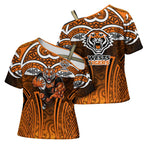 Wests Tigers Rugby Cross Shoulder Shirt Polynesian Tribal Tiger Warrior Orange Black Pattern