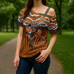 Wests Tigers Rugby Cross Shoulder Shirt Polynesian Tribal Tiger Warrior Orange Black Pattern