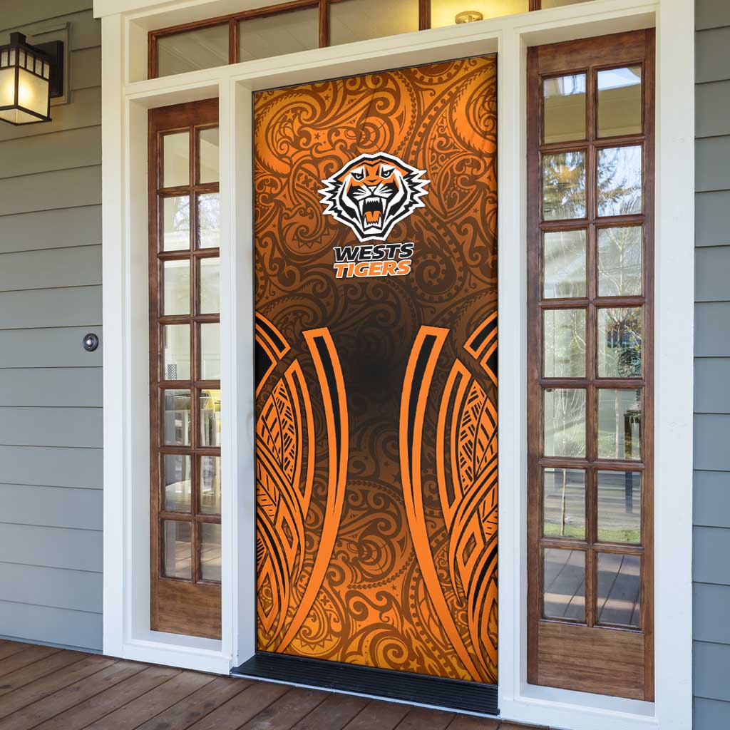 Wests Tigers Rugby Door Cover Polynesian Tribal Tiger Warrior Orange Black Pattern