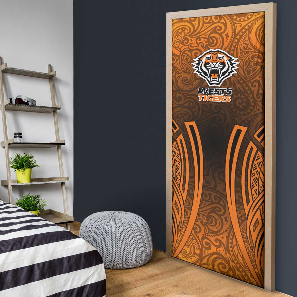 Wests Tigers Rugby Door Cover Polynesian Tribal Tiger Warrior Orange Black Pattern