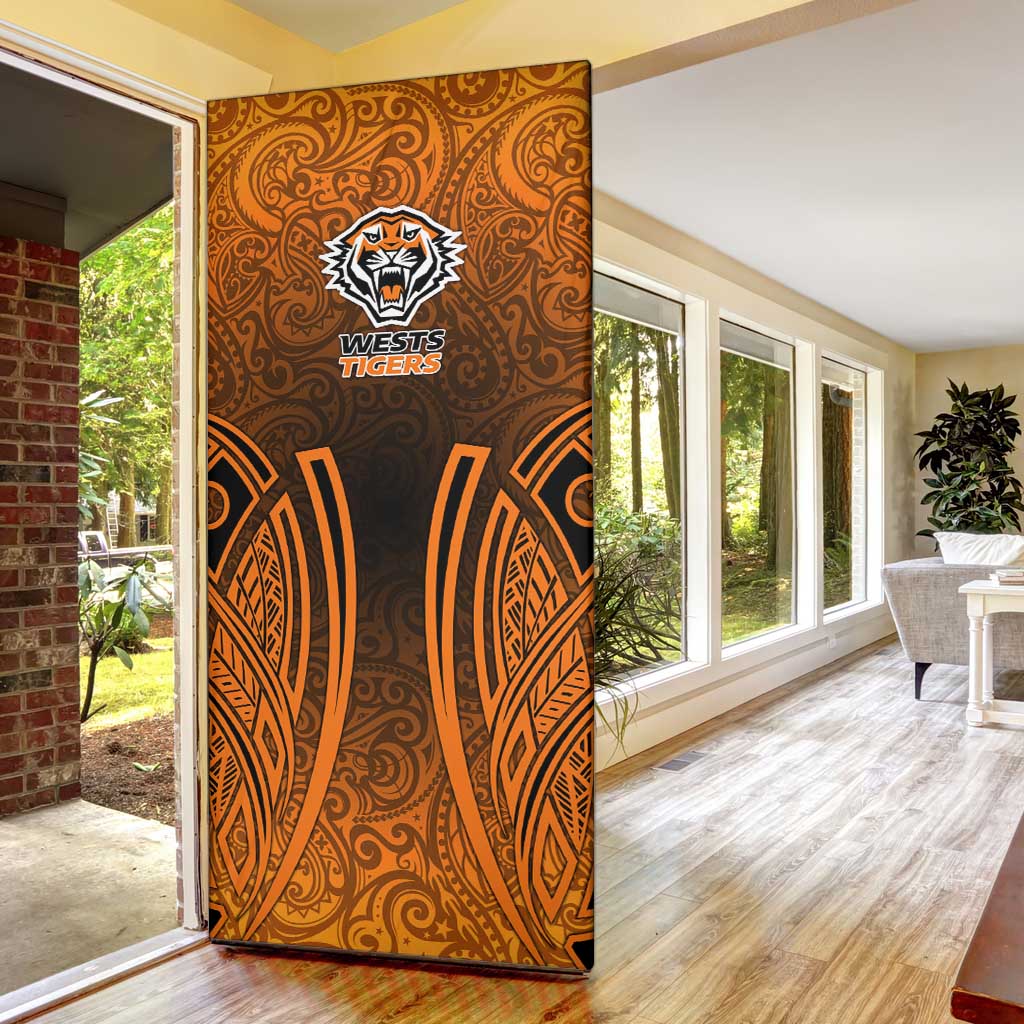 Wests Tigers Rugby Door Cover Polynesian Tribal Tiger Warrior Orange Black Pattern