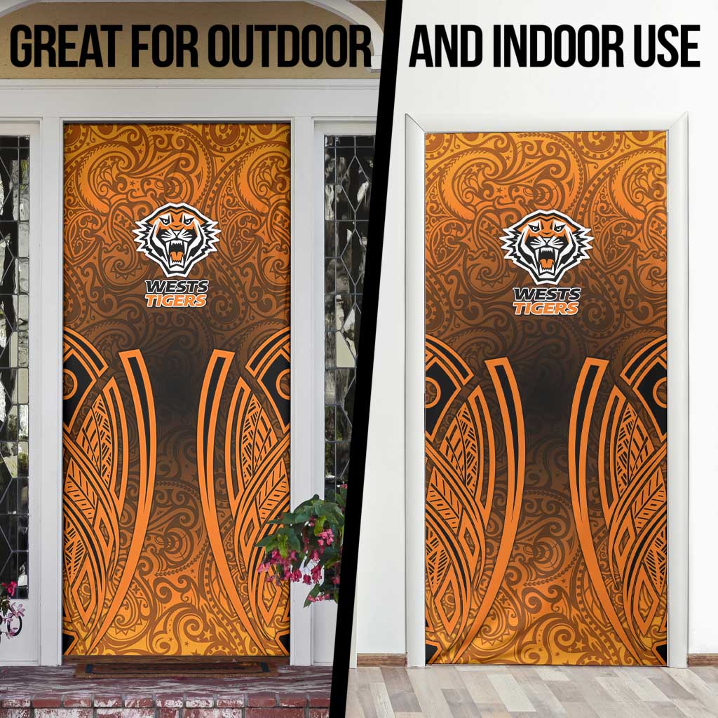 Wests Tigers Rugby Door Cover Polynesian Tribal Tiger Warrior Orange Black Pattern