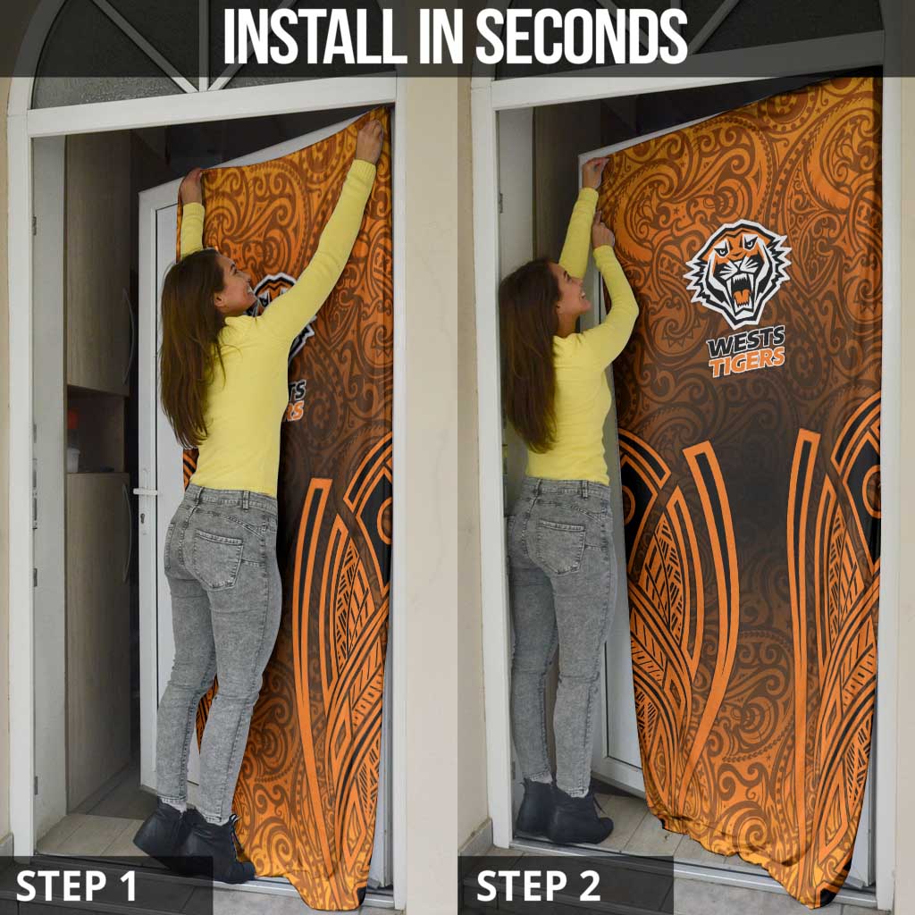 Wests Tigers Rugby Door Cover Polynesian Tribal Tiger Warrior Orange Black Pattern