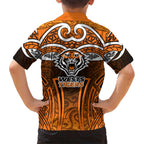 Wests Tigers Rugby Family Matching Long Sleeve Bodycon Dress and Hawaiian Shirt Polynesian Tribal Tiger Warrior Orange Black Pattern